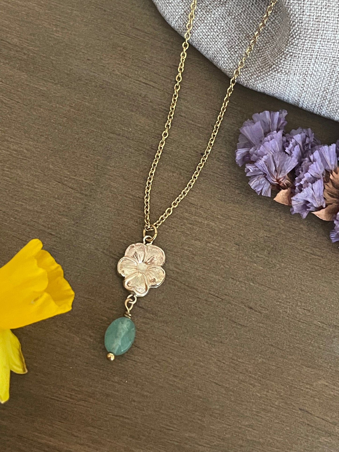 Collier Floraison - Aventurine, Améthyste, Aigue-Marine