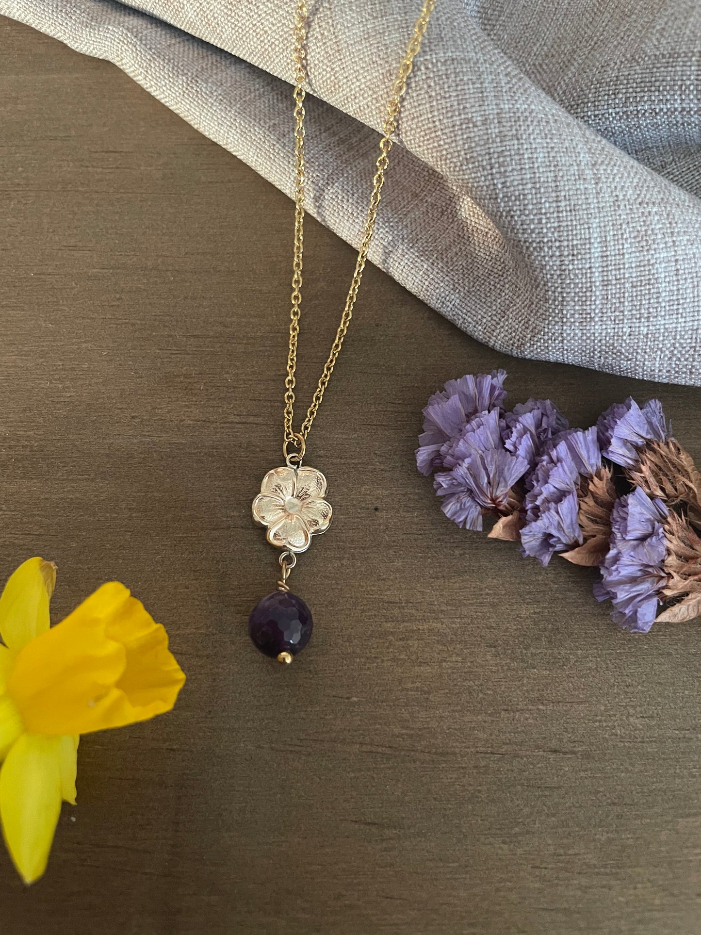 Collier Floraison - Aventurine, Améthyste, Aigue-Marine