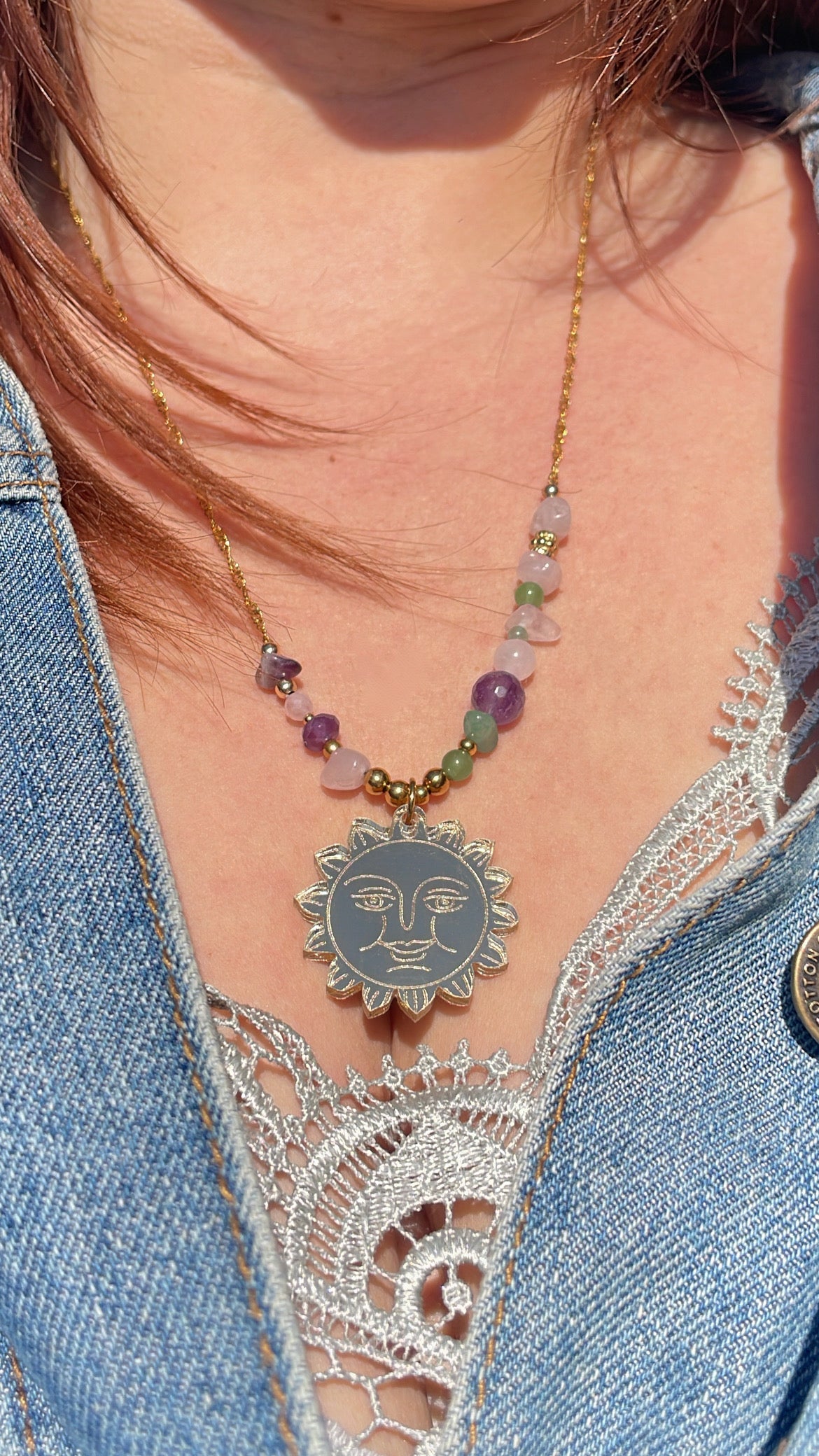 Collier Soleil d'Ostara - Améthyste, Quartz rose, et Aventurine