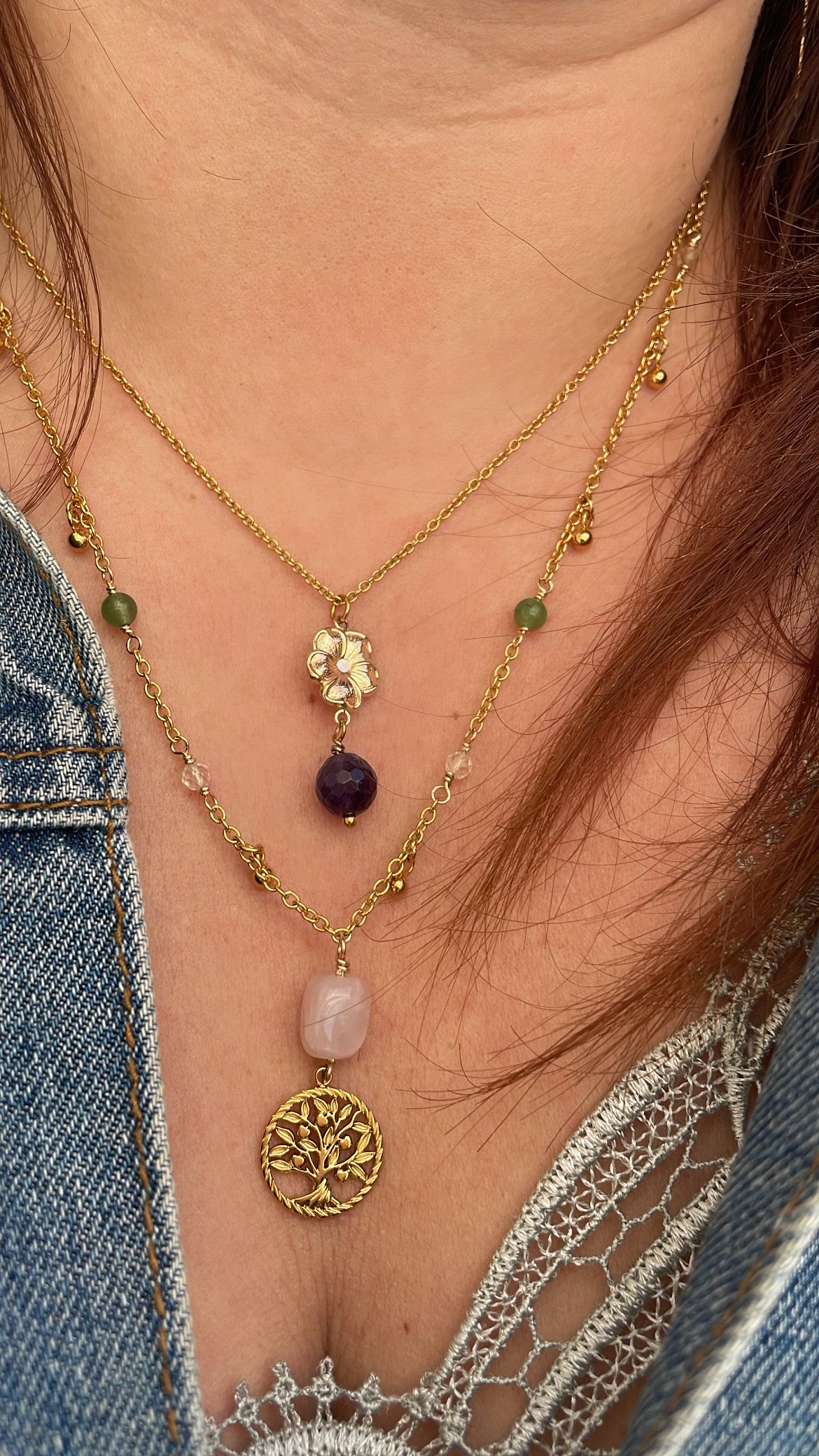 Collier Floraison - Aventurine, Améthyste, Aigue-Marine