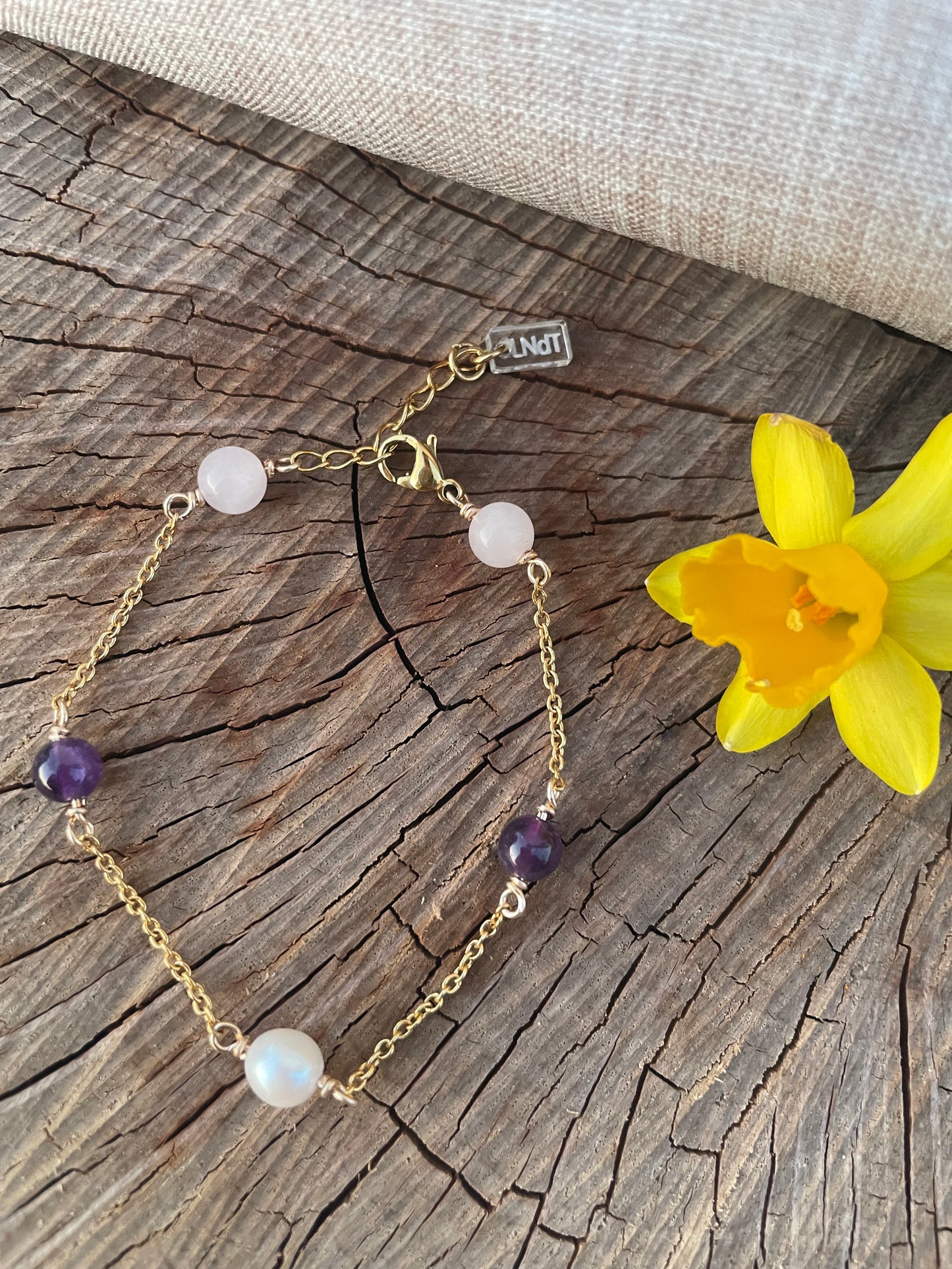 Bracelet Douce Harmonie – Quartz Rose, Améthyste & Perles de Culture 🌿