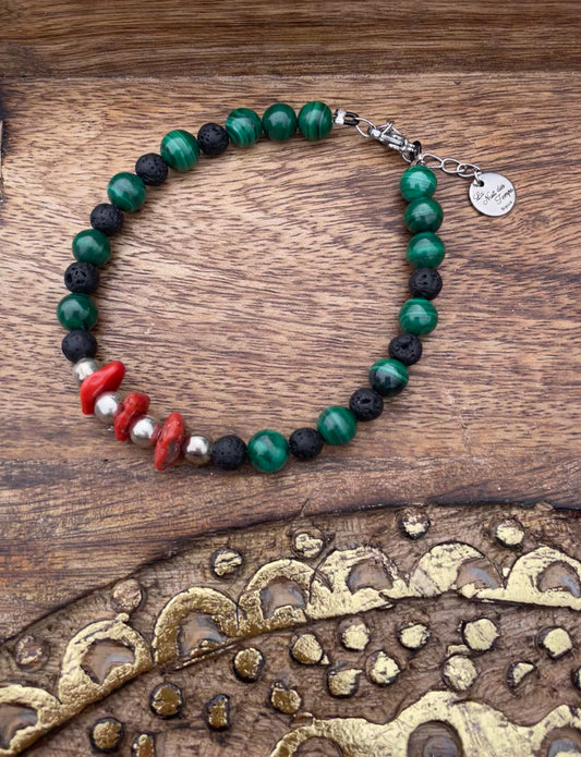 Malachite, Lave, Corail et Argent925