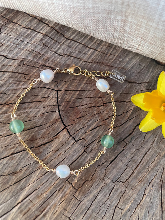 Bracelet Éveil d’Ostara – Aventurine & Perles de Culture 🌿