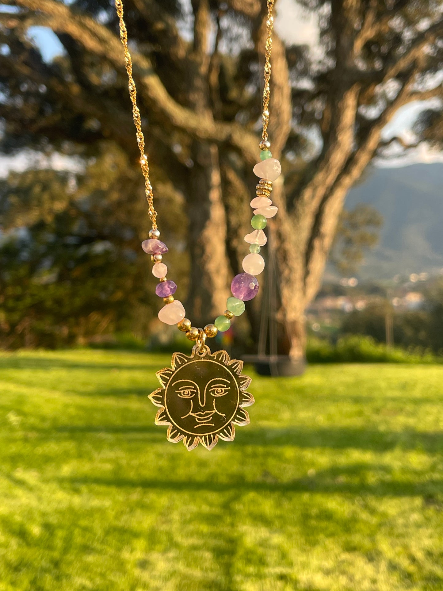 Collier Soleil d'Ostara - Améthyste, Quartz rose, et Aventurine