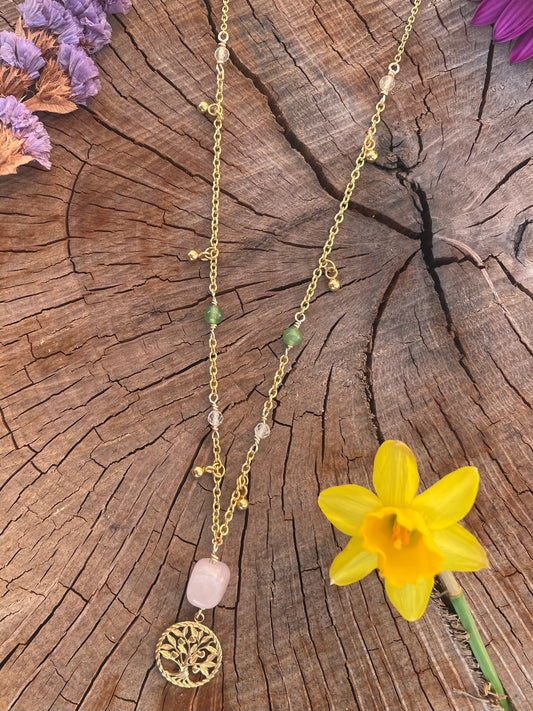 Collier Arbre d’Ostara – Quartz Rose, Citrine & Aventurine 🌿