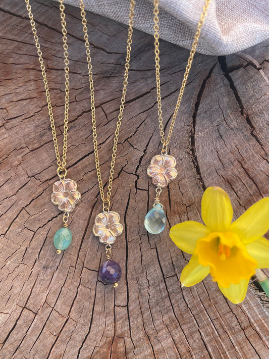 Collier Floraison - Aventurine, Améthyste, Aigue-Marine