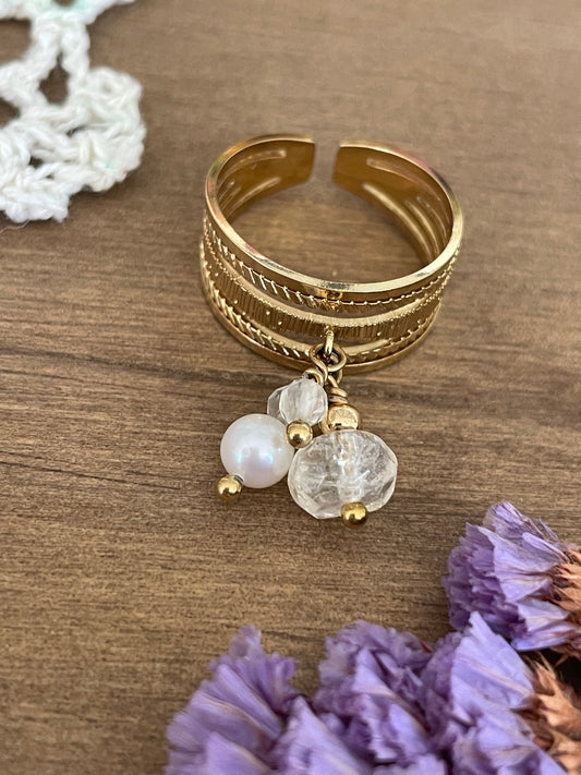 Bague Éclat Solaire – Citrine & Perle d’Eau Douce ✨